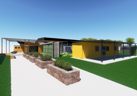 Eine 3D-Abbildung zeigt die geplante Gemeinschaftshalle an der Grundschule im Walmer Township